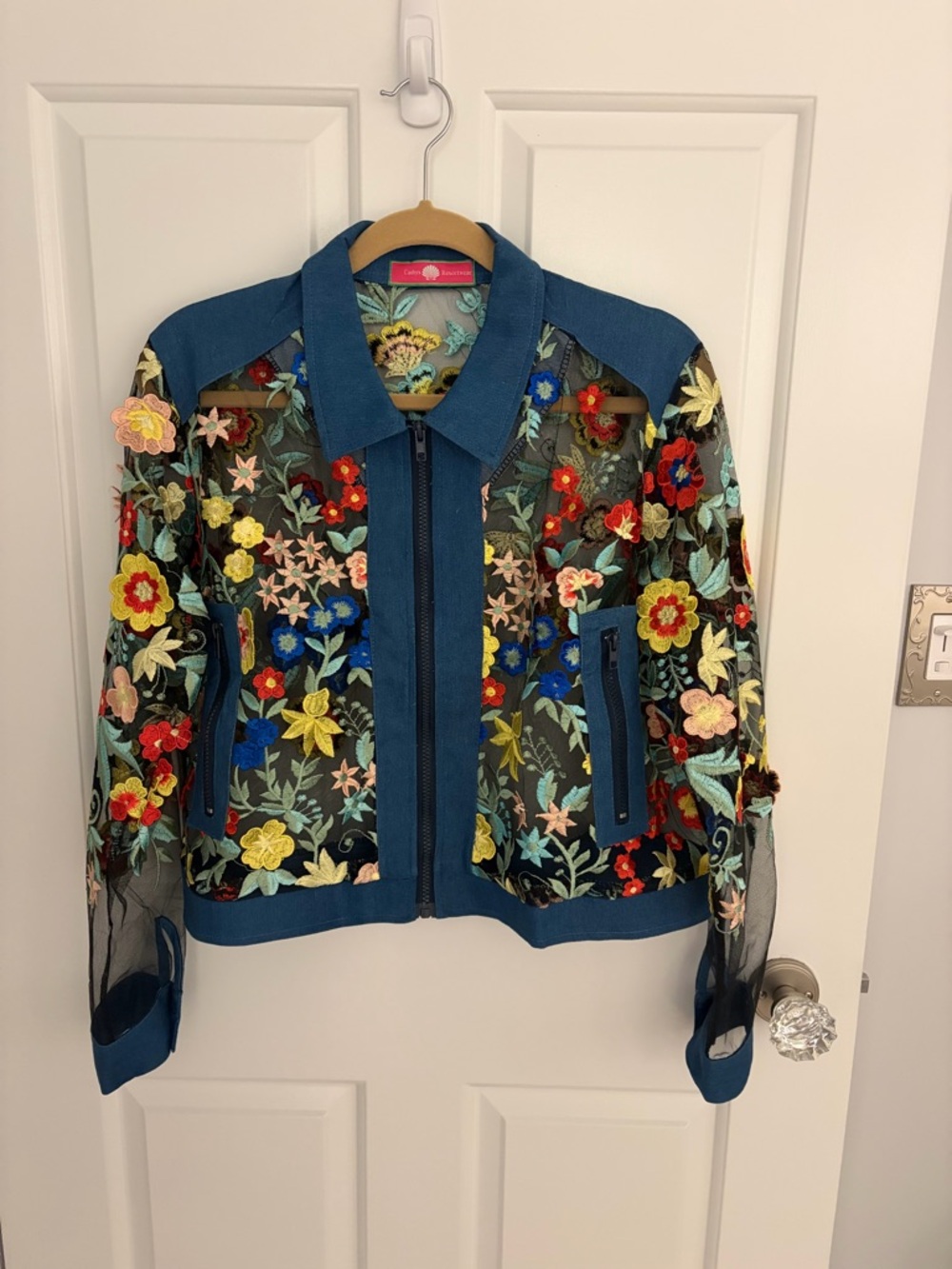 Embroidered Floral Mesh Bomber Jacket - Blue
New without tag